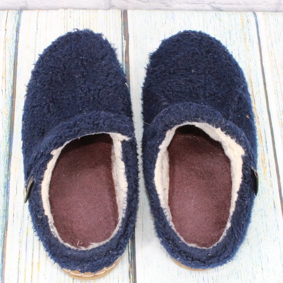 LL Bean Navy Pile Fleece Round Toe Slip On Slides Cozy Slipper Size 8 M - Picture 8 of 9
